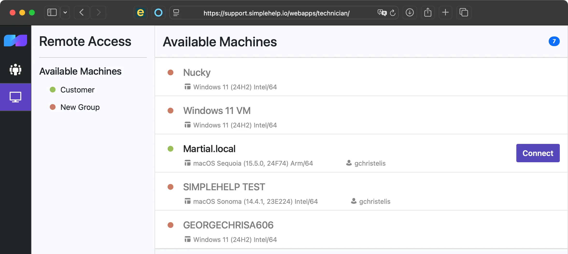 A screenshot of the Technician WebTech web app portal.
